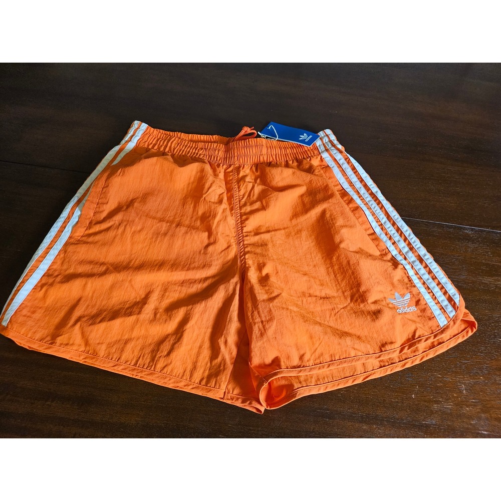 Adidas Shorts Mens Medium Orange 3-Stripe Trefoil Nylon Athletic IM9438